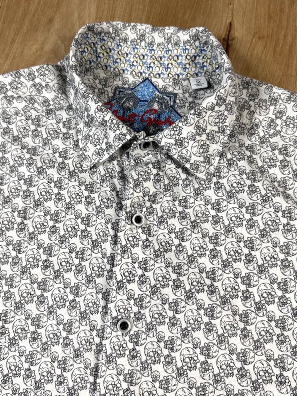Robert Graham Mens White Skull All Over Print Flip Cuff Button Up Long Sleeve M